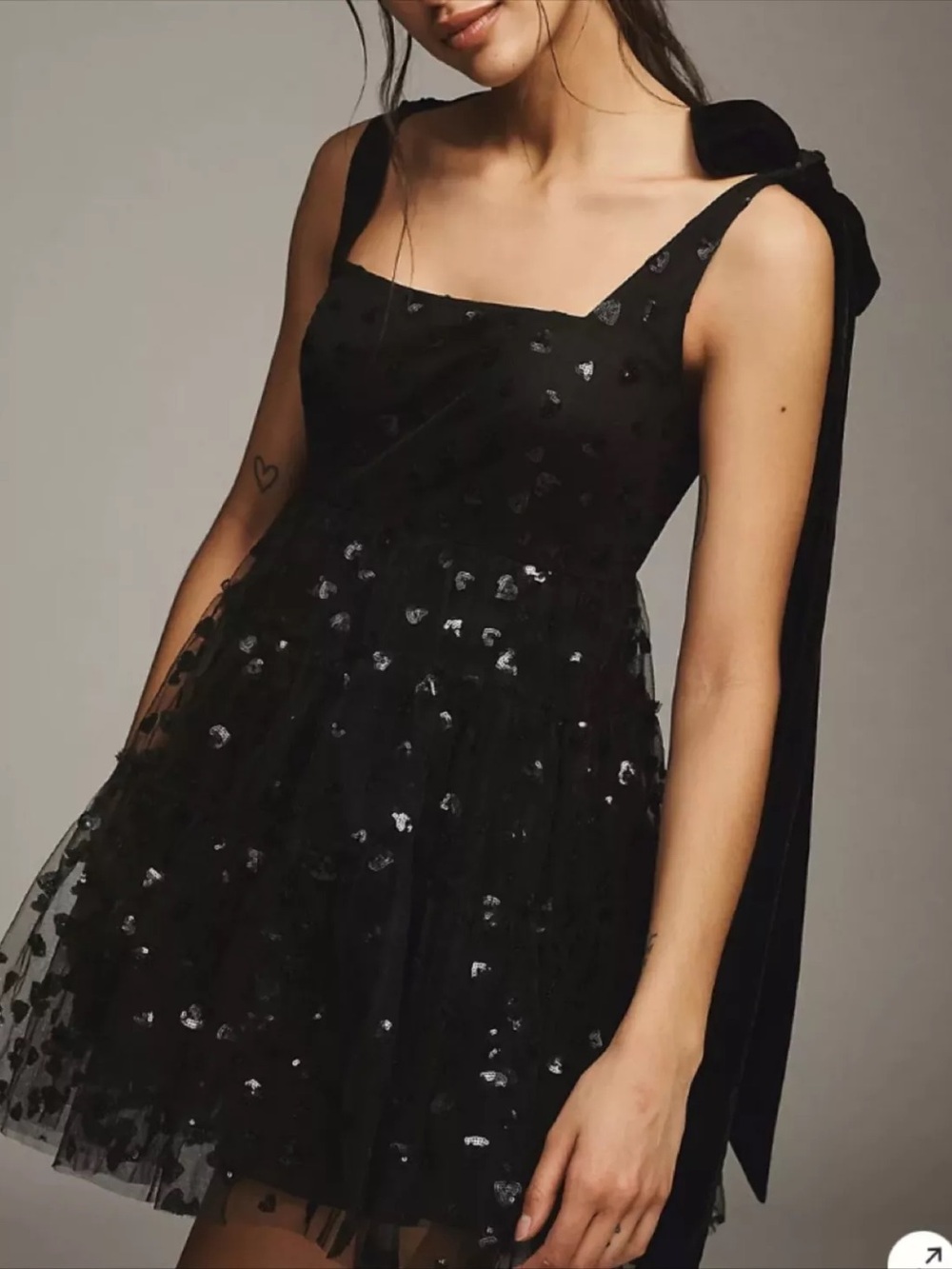 Anthropologie Black Sequin Tie-Strap Mini Dress